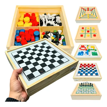 Jogo Tabuleiro 5 Em 1 Xadrez Dama Trilha Ludo Velha Toytrade