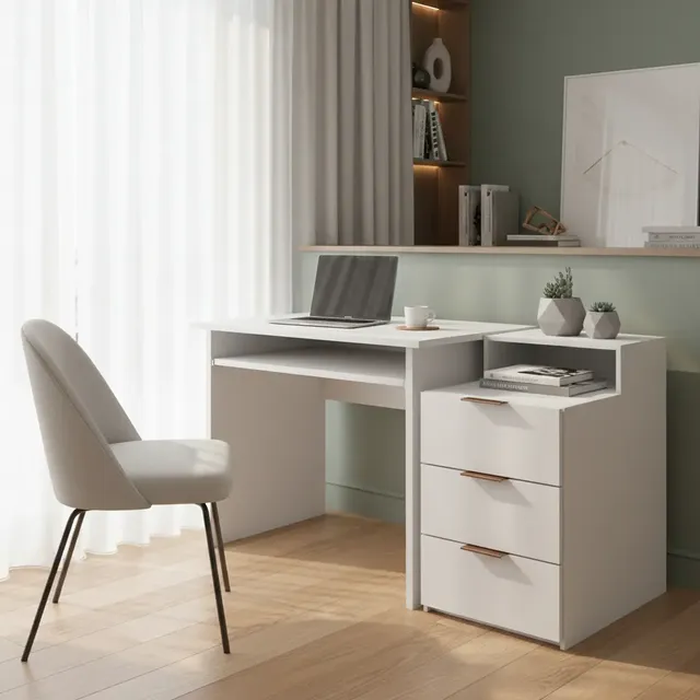 Mesa De Escritório Mesa Estudos Computador + Gaveteiro Mad