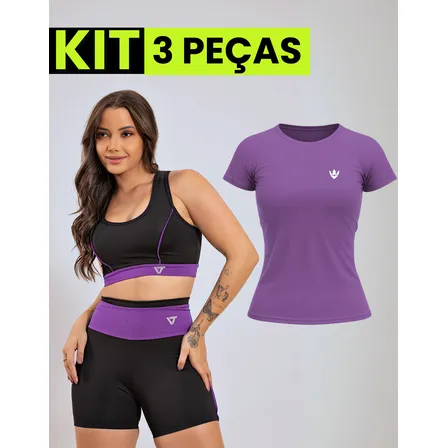 Kit Conjunto Fitness Feminino + Camiseta Roupa Academia
