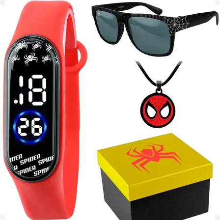Relogio Digital Infantil + Caixa + Oculos Sol + Colar Aranha