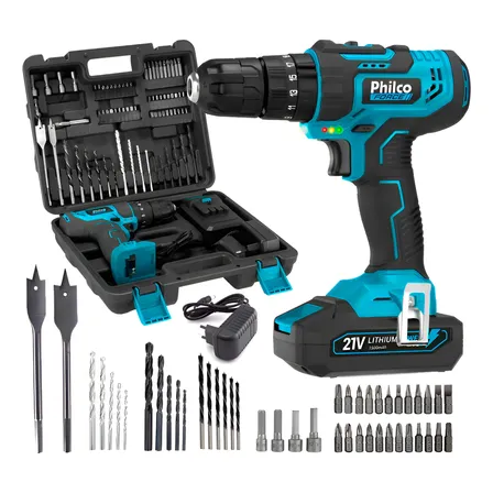 Parafusadeira Furadeira De Impacto 21v 10mm Bateria Philco