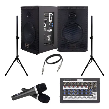 Kit Ativa Passiva Saga 8 Pedestal Mesa 8 Canais Microfones