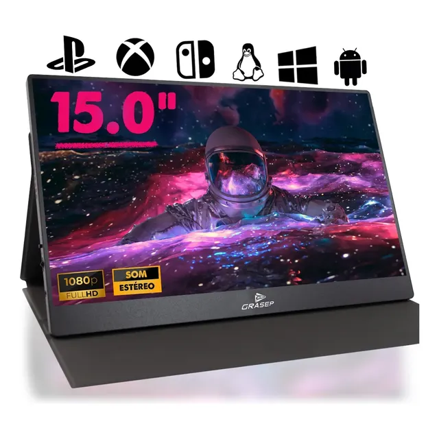Monitor Portatil 15.0 Full Hd 1080 Usb-c Hdmi Som Estéreo Preto 127/220v