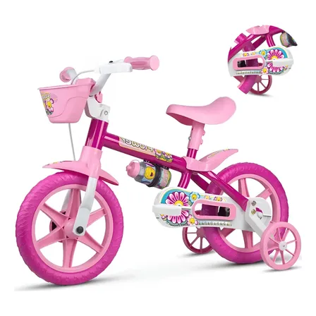 Bicicleta Infantil Aro 12 Nathor Flower Rosa Menina 2-5 Anos Rosa