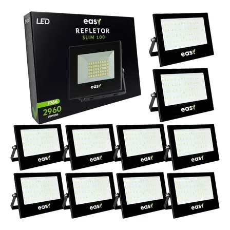 Kit 10 Refletor Led 100w Iluminação Externa Comercio Casa