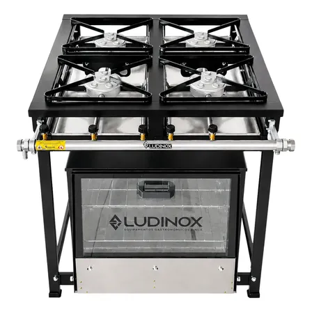 Fogão Industrial 30x30 4 Bocas Alta Pressão Com Forno Preto