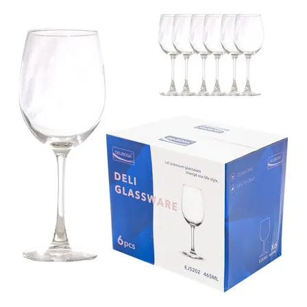 Jogo De 6 Taças Luxo Para Vinho Agua Vidro Resistente 465ml