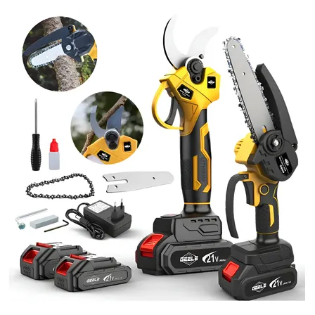 Motosserra Elétrica Portátil+tesoura Eletrica Bateria Poda Amarelo 21v