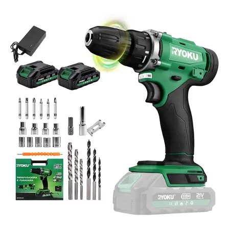 Parafusadeira Furadeira Elétrica 2 Baterias 21v 10mm Ryoku