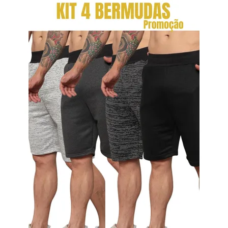 Kit 4 Bermudas Masculinas Moletom Academia Casual Lote