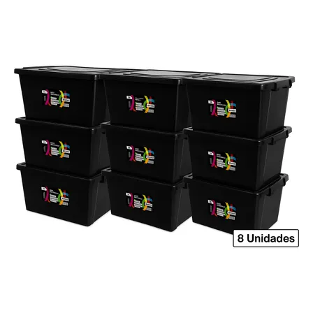 Kit 8 Caixas Organizadora Multiuso 56l - Resistente Tampa