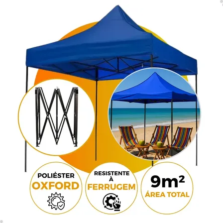 Gazebo Tenda Praia Sanfonado 3x3 Articulado Azul Camping