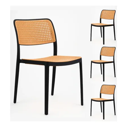 Kit 4 Cadeiras De Jantar E Cozinha Bali Rattan Empilhável