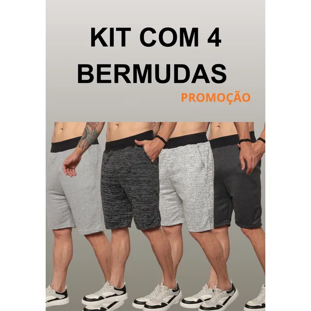Kit 4 Bermudas Masculinas Moletom Academia Casual Lote Full Cores Sortidas Liso G1 ( 48-50 )