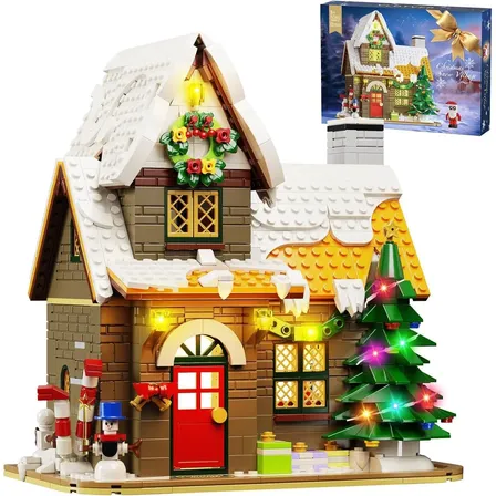 Blocos Montar Casa De Natal Com Neve Decorativo 1024 Peças