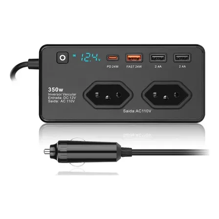 Inversor Veicular Para Starlink 12v 110v Tomada Usb C 350w
