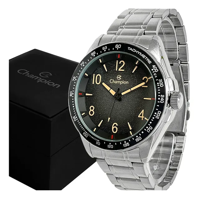 Relógio Champion Masculino Prata Prova Dágua Original Luxo Prata Preto