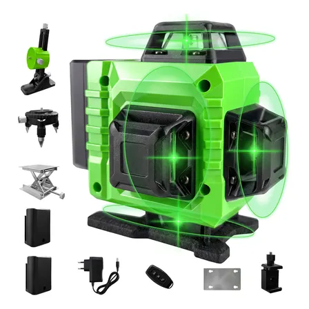 Nível Laser Verde 16 Linhas 360° Autonivelante + 2 Baterias
