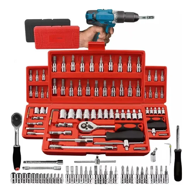 Kit Jogo De Chave Catraca Soquete 46 Peças Combo Ferramentas Vermelho