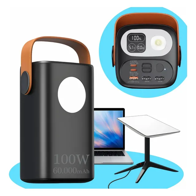 Power Bank 60.000mah 100w Premium Para Starlink Notebook Preto