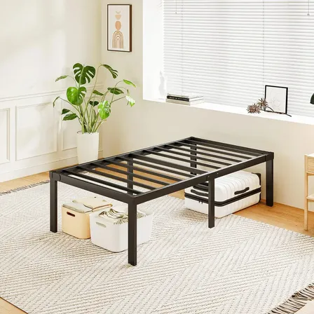 Estrutura De Cama De Metal, Solteiro, Com Espaço De Armazena