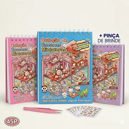 Kit 20 Cenários 3d Com 1000 Adesivos Divertidos Caderno Div