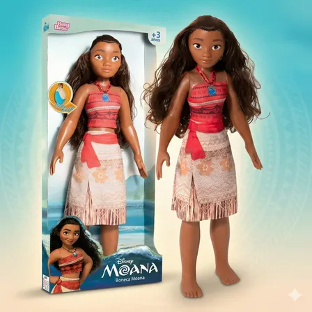 Brinquedo Boneca Infantil Disney Moana 55cm + Colar Grande