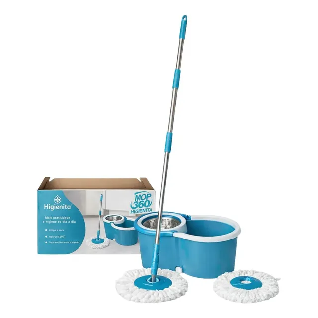Mop Giratorio 360 Balde Em Inox 12 Litros Cabo De 140cm