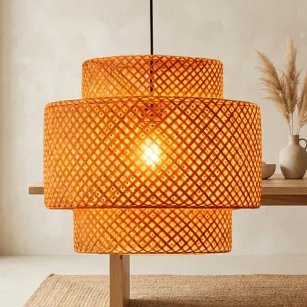 Lustre Vime Rústico Grande Natural Completo Pendente Rattan