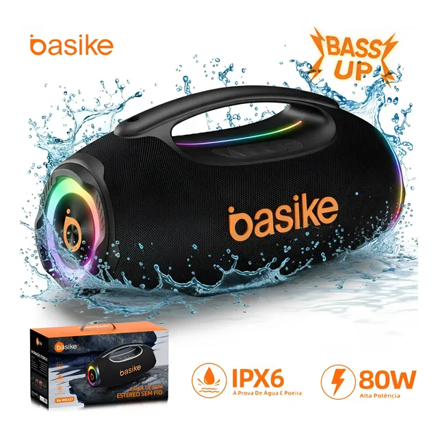 Basike Caixa De Som Hifi Boombox 80w 8000mah Ipx6 Rgb Tws
