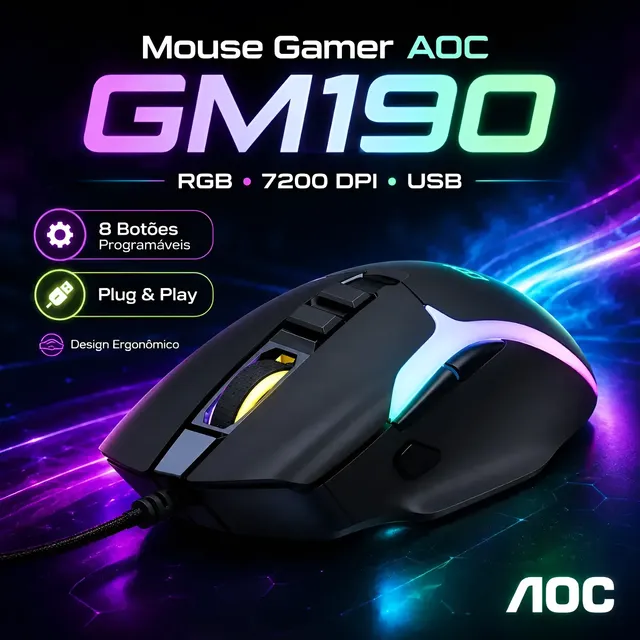 Mouse Gamer Rgb 3 Botões Laterais Ópticos 7200dpi Usb Jogos