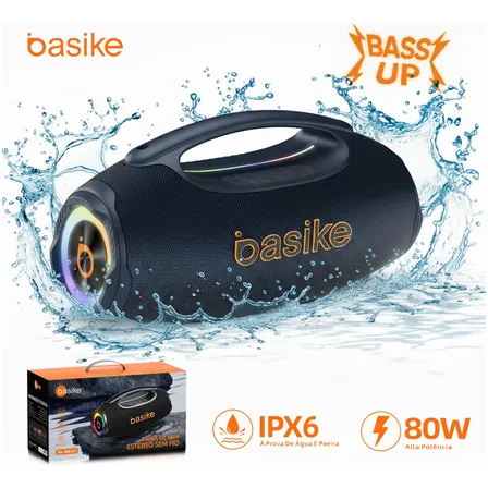 Basike Caixa De Som Hifi Boombox 80w 8000mah Ipx6 Rgb Tws