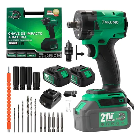 Kit Chave De Impacto Parafusadeira Furadeira Recarregável21v