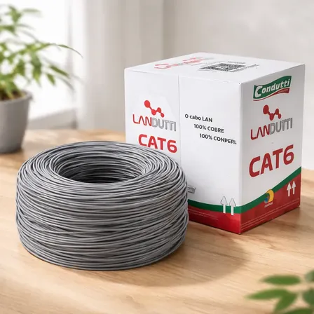 Cabo De Rede Cat 6 Landutti 100 Metros Cinza 100% Cobre