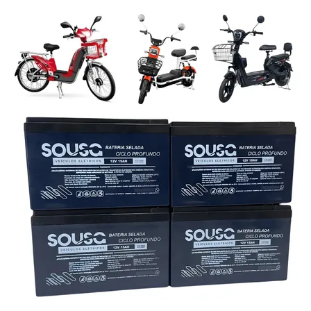 Kit 4 Bateria Bicicleta Elétrica Sousa Ecobikes Duos 12v 15a