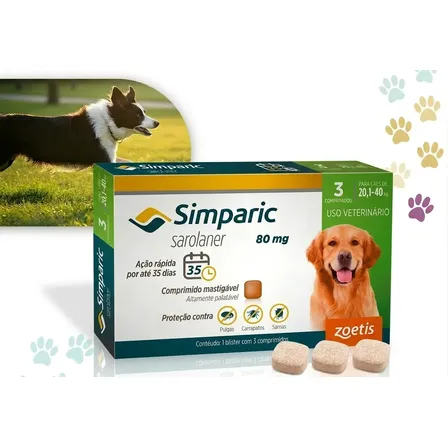 Simparic 80mg Antipulgas 20 A 40kg Zoetis 3 Comprimidos