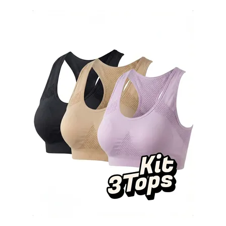 Kit 3 Top Nadador Fitness Com Bojo Costura Reforçada Fitness