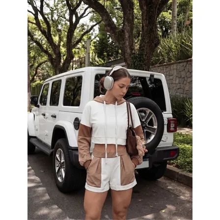 Conjunto Feminino Cropped E Short Moletinho Tendência