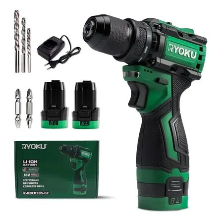 Parafusadeira Furadeira Brushless 16v 2 Bateria 10mm Ryoku