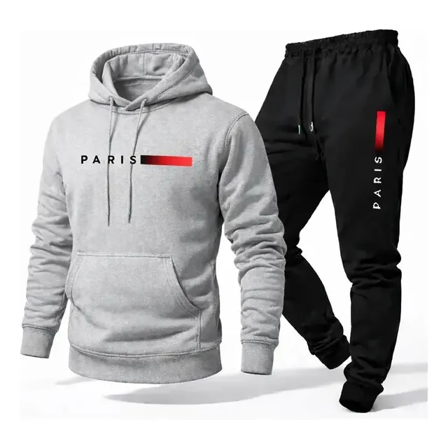 Conjunto Moletom Calça Unissex Paris Canguru Casaco Frio