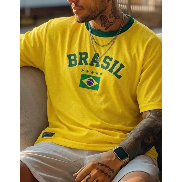 Blusa Brasil Retrô Estampada Bandeira Camiseta Masculina