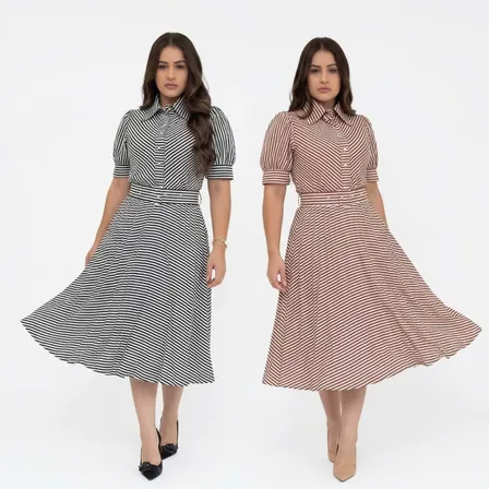 Kit 2 Vestidos Midi Moda Evangélica Forrado Não Transparente