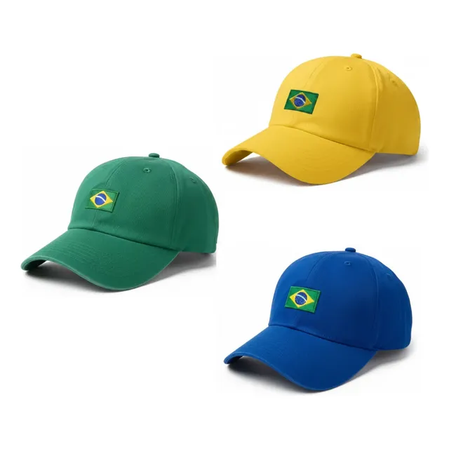 Kit 3 Bonés Brasil Bandeirinha Unissex Ajustavel Aba Curva Kit. 202 Un Lisa