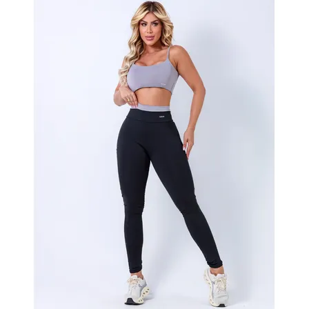 Conjunto Top Calça Academia Fitness Zero Transparência Bolso