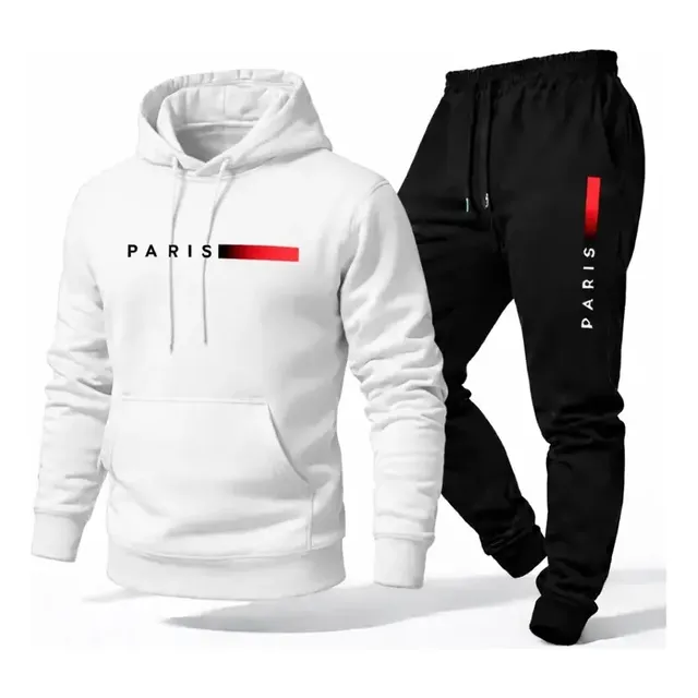 Conjunto Moletom Calça Unissex Paris Canguru Casaco Frio