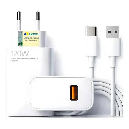 Carregador Turbo 120w Usb-c Para Xiaomi Redmi Poco X7 Branco