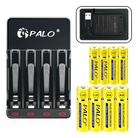 Carregador De Pilhas Recarregável E 1.2v Aa Aaa 8baterias