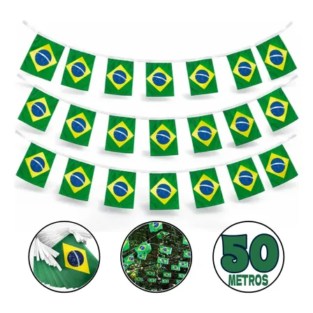 Kit 50 Metros Bandeirinhas Varal Brasil Copa Do Mundo 2026