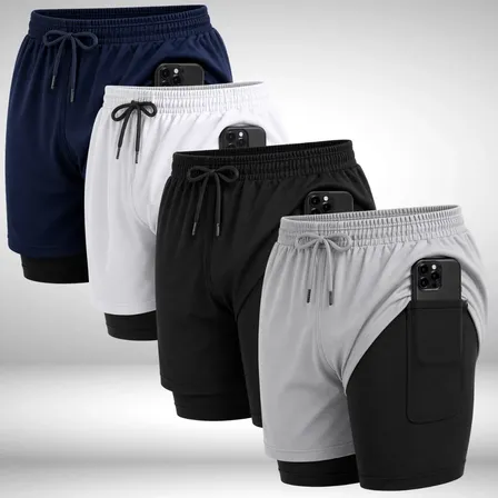 Kit 4 Bermudas Dupla Dry Fit Compreensão Short 2 Em 1