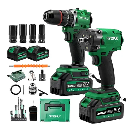 Parafusadeira Furadeira+chave De Impacto Kit Brushless Ryoku